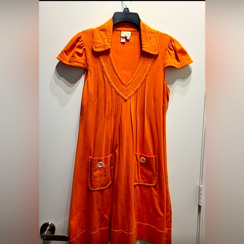 Plenty by Tracy Reese Orange V-Neck Collared Midi Dress